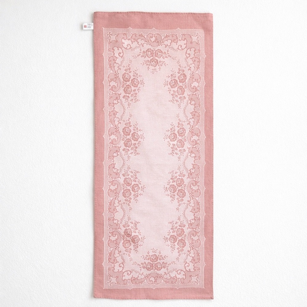 Vintage Austrian Pink Damask Floral Table Runner Cottagecore Shabby Chic